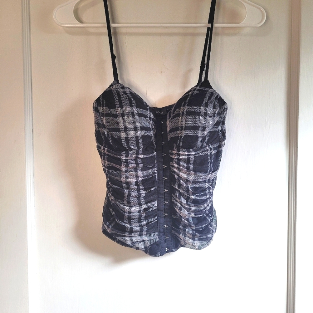 Y2K Moa Moa Black and White Plaid Spaghetti Strap Tank Size Medium
